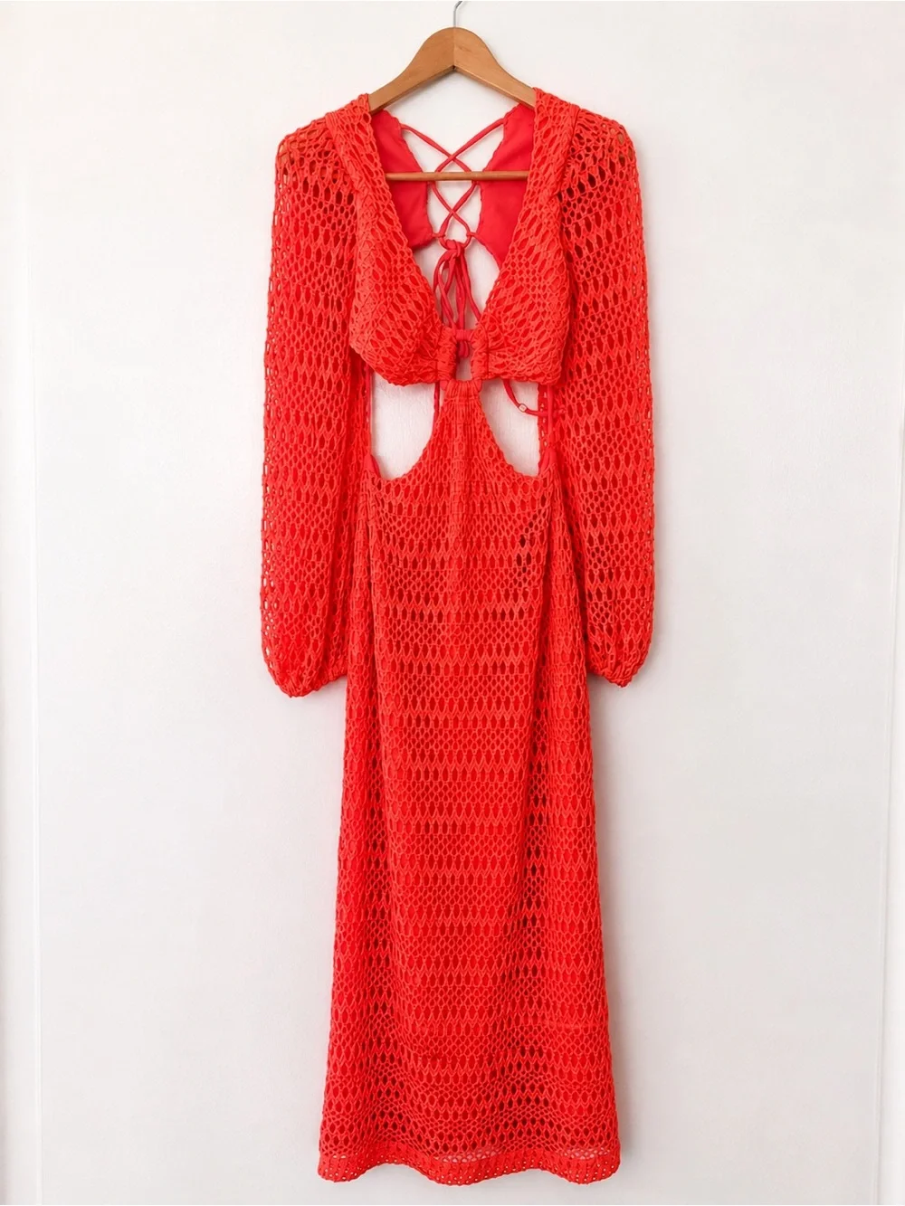 PatBO Resort Crochet Cutout Maxi Dress Coral Size 6 - Picture 5 of 11